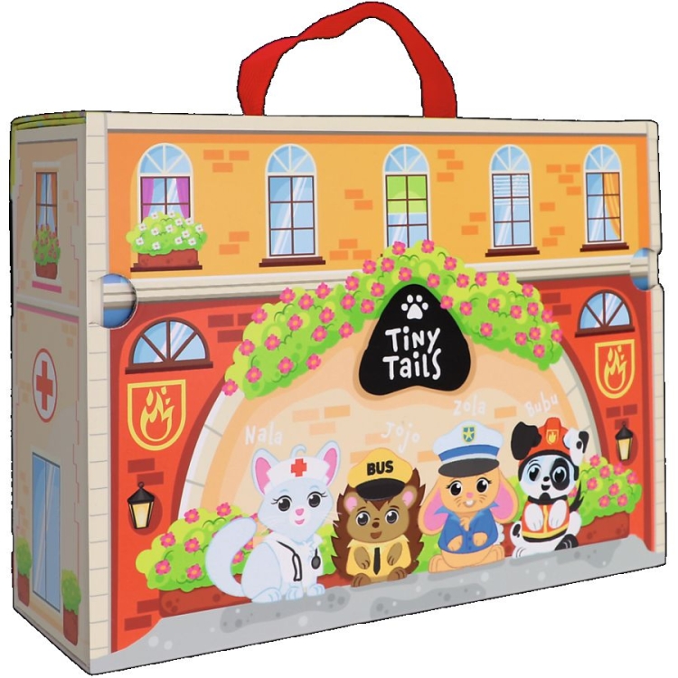 magnetyczny kuferek z drewnianymi figurkami miasto