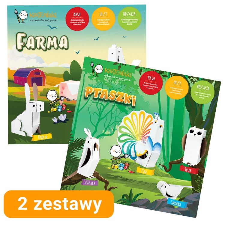 2w1 Zwierzęta PTASZKI + FARMA do składania i kolorowania