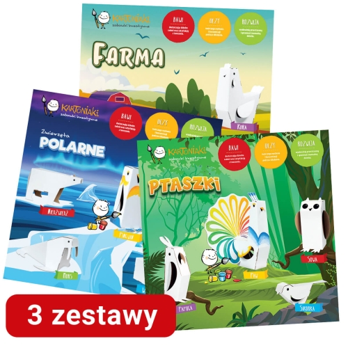 3w1 Zwierzęta PTASZKI + POLARNE + FARMA do składania i kolorowania
