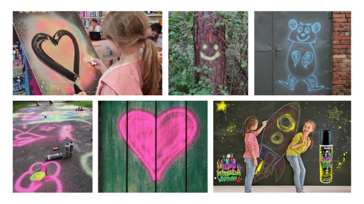 Dzieci malujące na chodniku kredą w sprayu Tuban NEO Zieloną