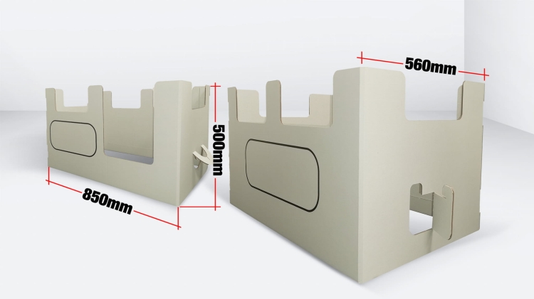 Wymiary ekologicznej zabawki z kartonu "Wagon do lokomotywy"