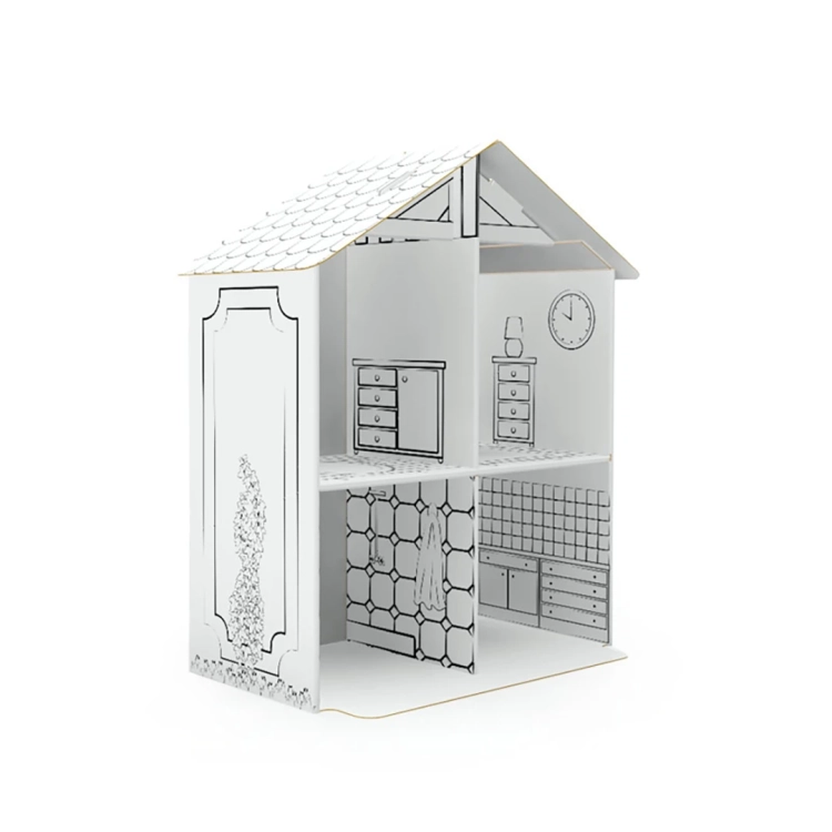 Domek z kartonu dla lalek do składania i kolorowania, zabawka edukacyjna dla dzieci.