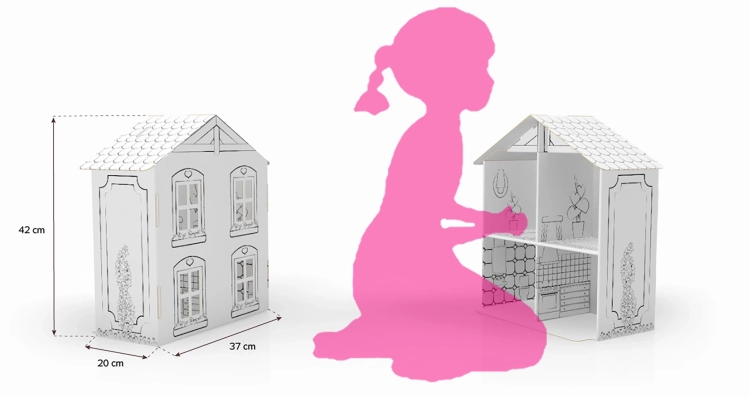 Domek z papieru do składania i malowania, model dla dzieci rozwijający kreatywność