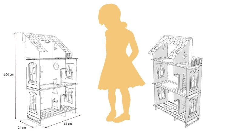 Domek z papieru dla lalek, model XL - wymiary