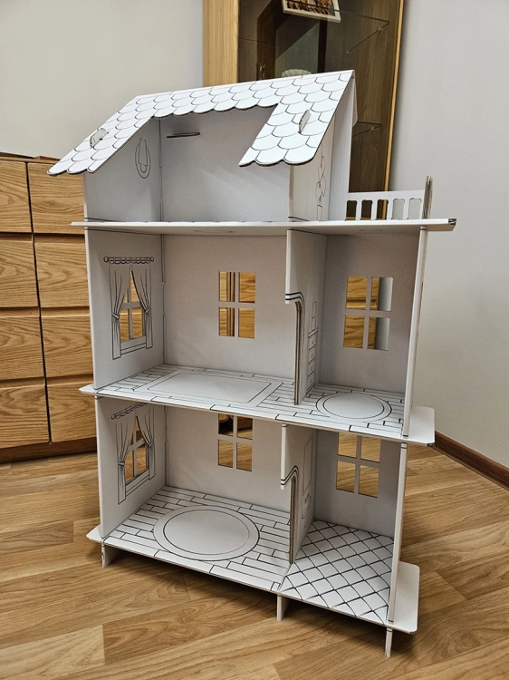 Domek z kartonu dla lalek do kolorowania i składania