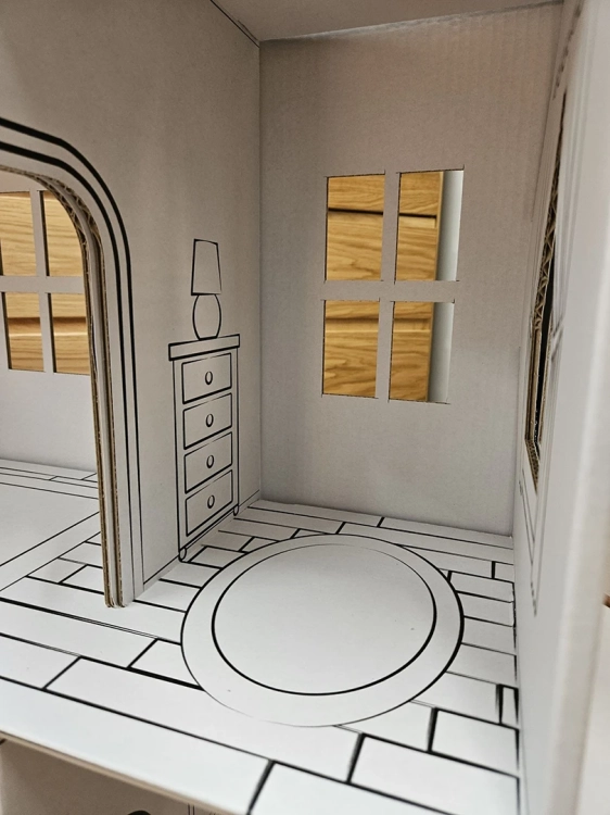 Kartonowy domek dla lalek XL - widok wnętrza