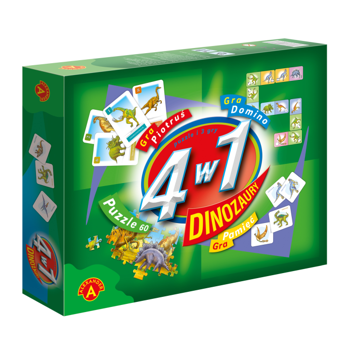Zestaw 4 w 1 Dinozaury – puzzle, domino i gry dla dzieci
