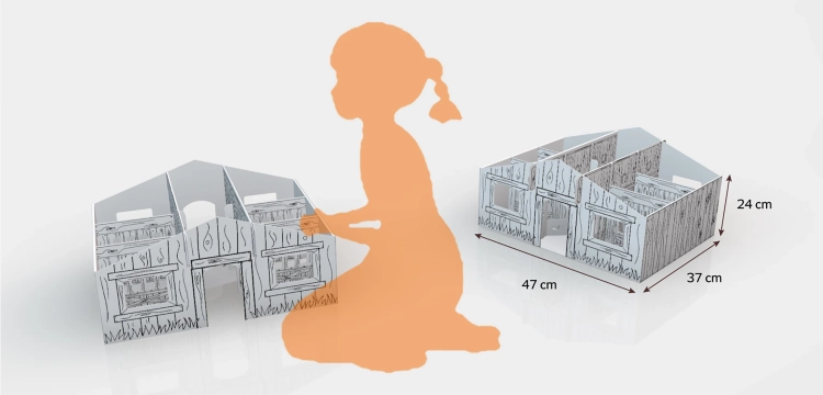 Dziecko bawiące się tekturową stajnią dla koni - kreatywna zabawa