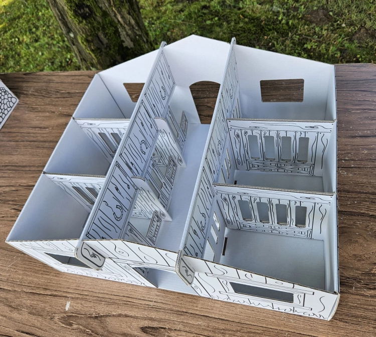 Widok z góry stajni dla koni z kartonu do składania i kolorowania