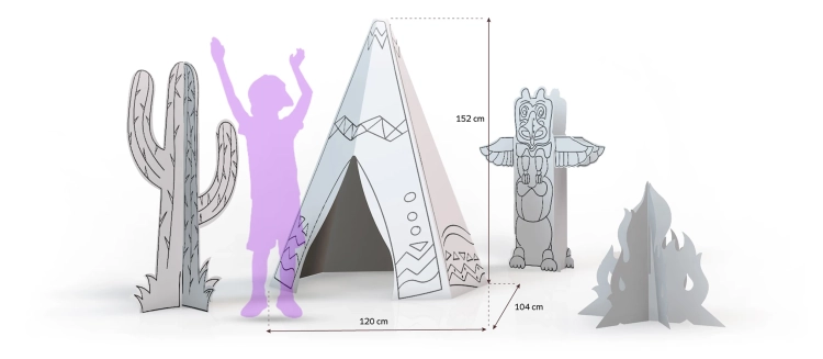 Tipi dla dzieci wykonane z kartonu do składania i malowania
