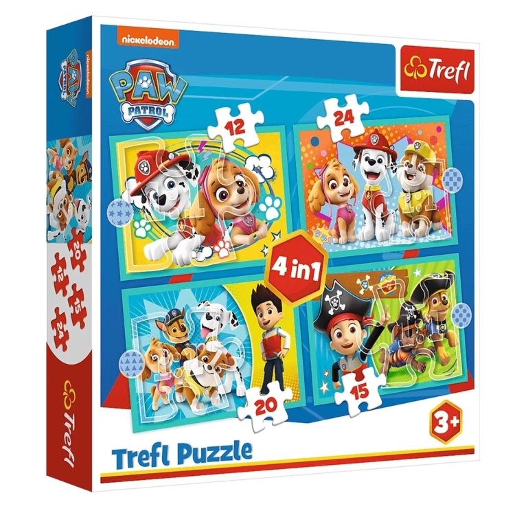 Puzzle 4w1 Wesoła ekipa Psiego Patrolu firmy Trefl dla dzieci w wieku 3+
