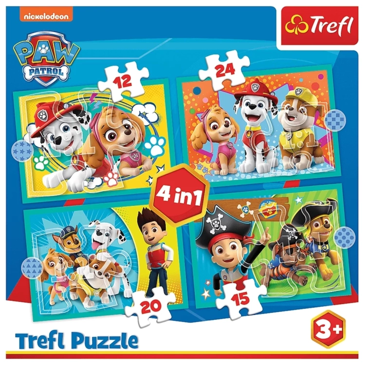 Puzzle 4w1 Wesoła ekipa Psiego Patrolu firmy Trefl dla dzieci w wieku 3+