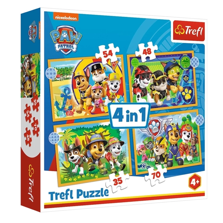 Puzzle 4w1 Wakacyjny Psi Patrol firmy Trefl dla dzieci 4+