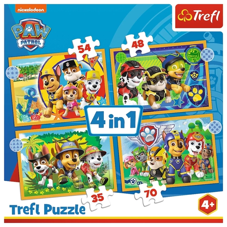 Puzzle 4w1 Wakacyjny Psi Patrol firmy Trefl dla dzieci 4+