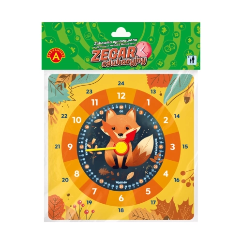 Zegar Edukacyjny Lis Alexander – tarcza zegara z liskiem i wskazówkami