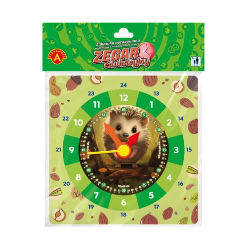 Zegar Edukacyjny Jeż Alexander – kolorowa tarcza zegara z jeżykiem.
