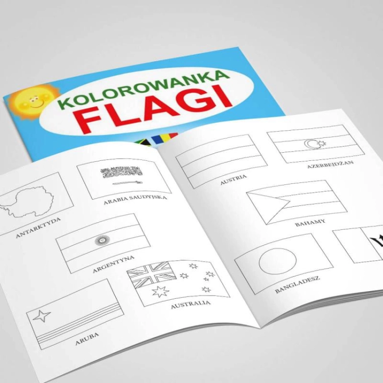 Ilustracje flag w kolorowance edukacyjnej