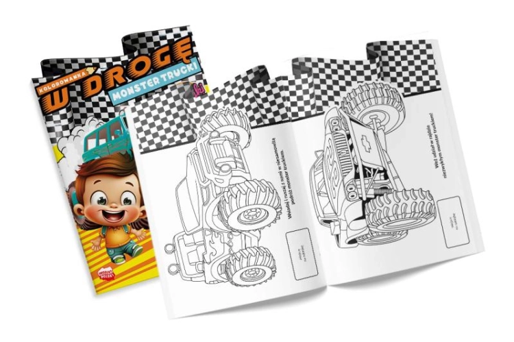 Strona z monster truckiem w kolorowance MONSTER TRUCKI