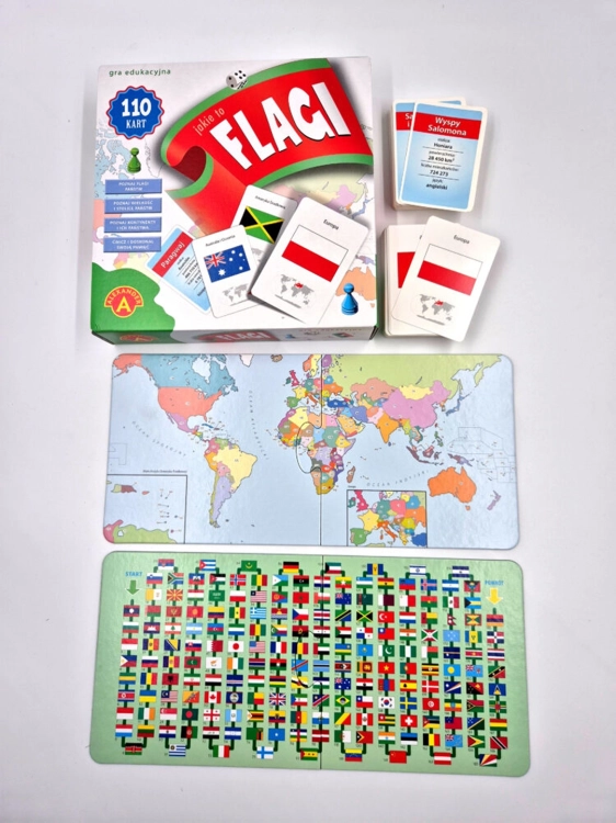 Plansza do gry i instrukcja „Jakie to flagi” od Alexander - pokazująca zawartość