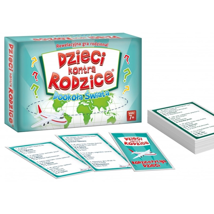 Zawartość gry Dzieci kontra Rodzice Dookoła Świata – karty i instrukcja