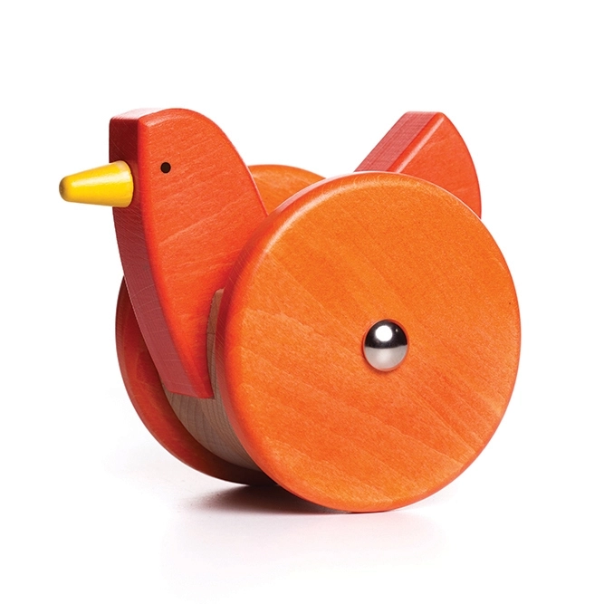 Drewniana kura na kółkach wańka wstańka czerwona