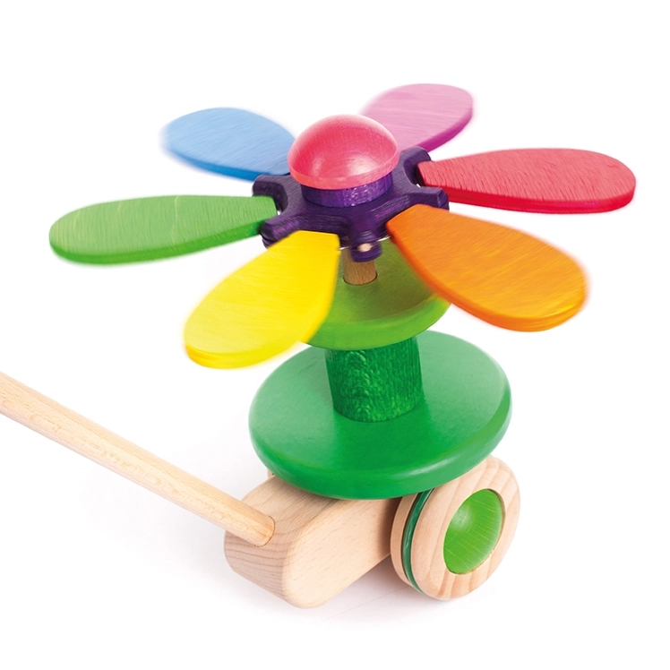 Drewniany tęczowy kwiatek do pchania dla dzieci