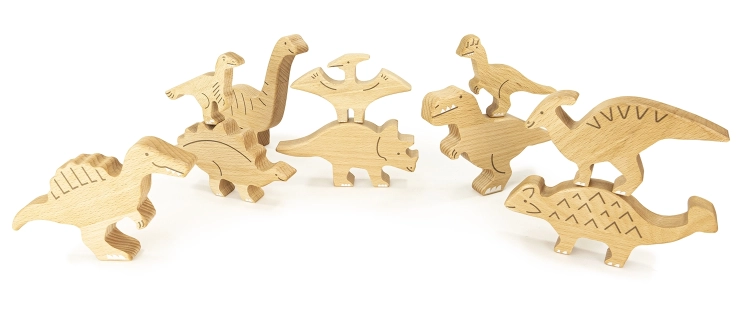 Zestaw drewnianych figurek dinozaurów - 10 elementów.