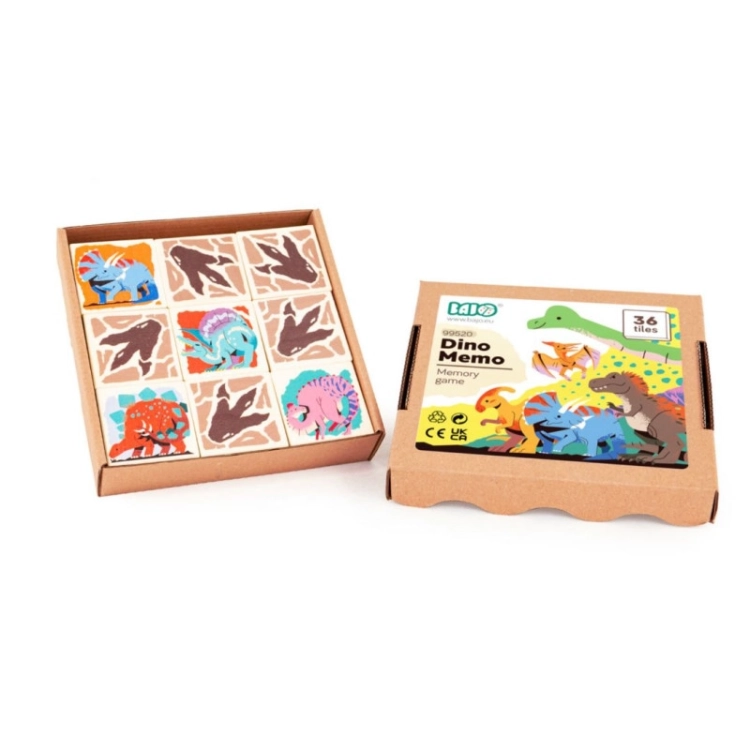 Gra Memo Dino Bajo, układanka z kartami pamięciowymi w opakowaniu