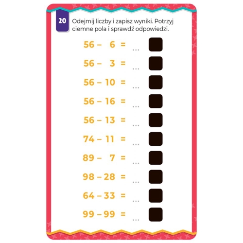 Karta z działaniem matematycznym do potarcia.