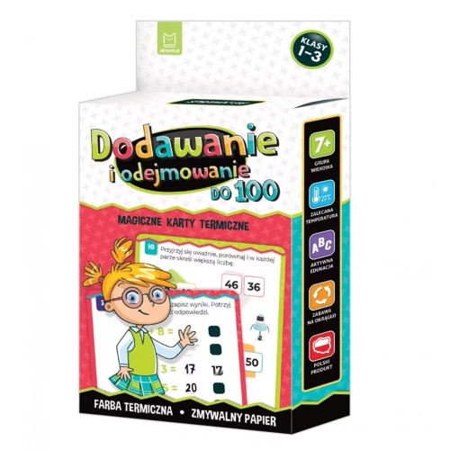 Okładka zestawu „Dodawanie i odejmowanie do 100. Magiczne karty termiczne”.