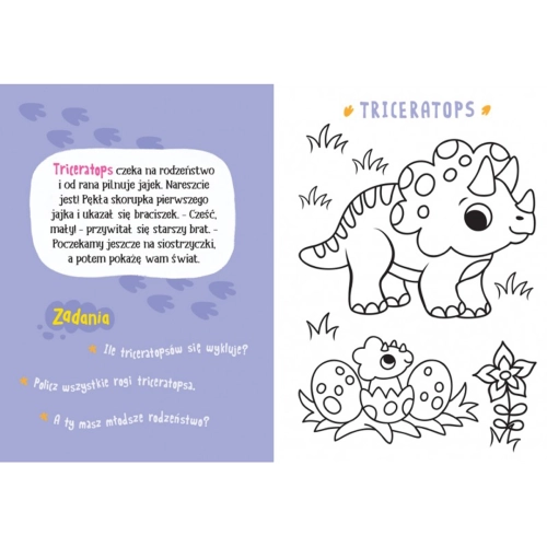 Przykładowa strona malowanki z dinozaurem do pokolorowania.