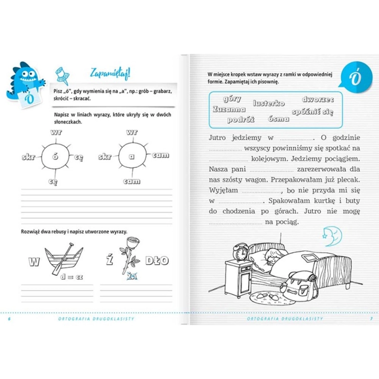 Strona z ćwiczeniami ortograficznymi dla drugoklasistów.
