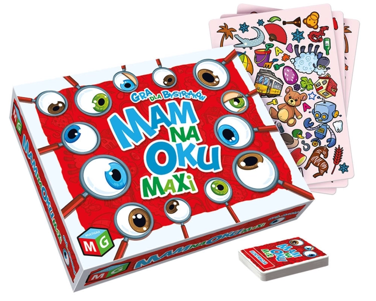 Zbliżenie na symbole i planszę gry Mam na Oku Maxi