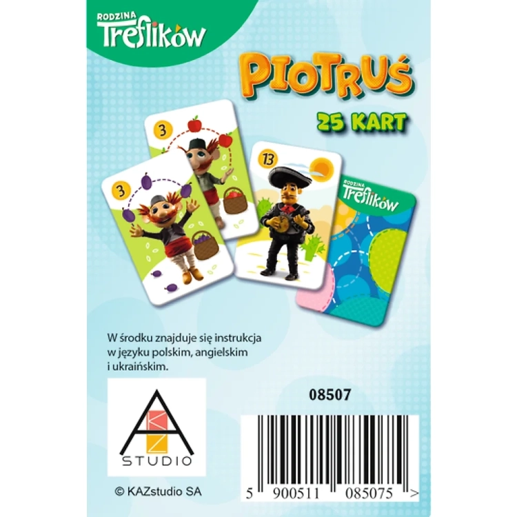 Tył opakowania kart Piotruś Rodzina Treflików Trefl