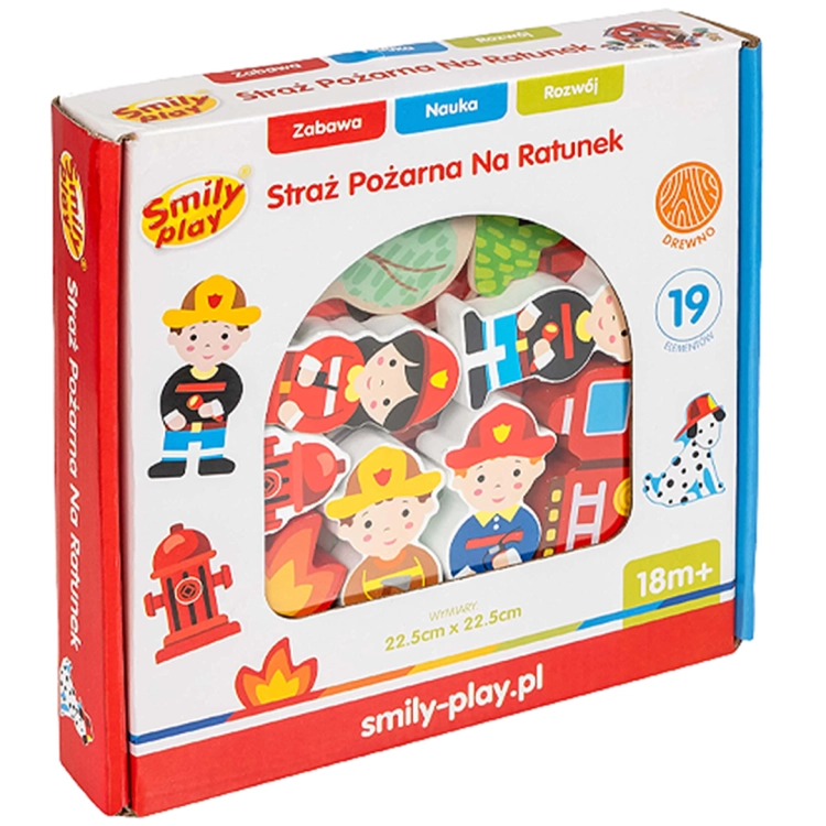 Opakowanie zestawu "Straż Pożarna Na Ratunek" Smily Play z drewnianymi elementami do zabawy dla dzieci od 18 miesięcy