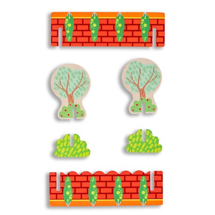 Drewniane drzewka i płotki do zbudowania scenerii w zestawie "Straż Pożarna Na Ratunek" Smily Play