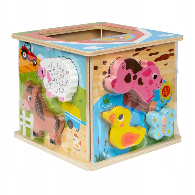 Kostka edukacyjna "Smily Play Kostka Sorter Farma" z figurkami świnki, kaczki, motyla i innych zwierząt do sortowania