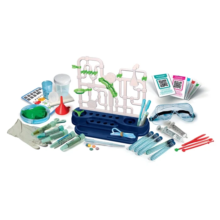 Zbliżenie na narzędzia laboratoryjne z zestawu "Super chemia" od Clementoni.