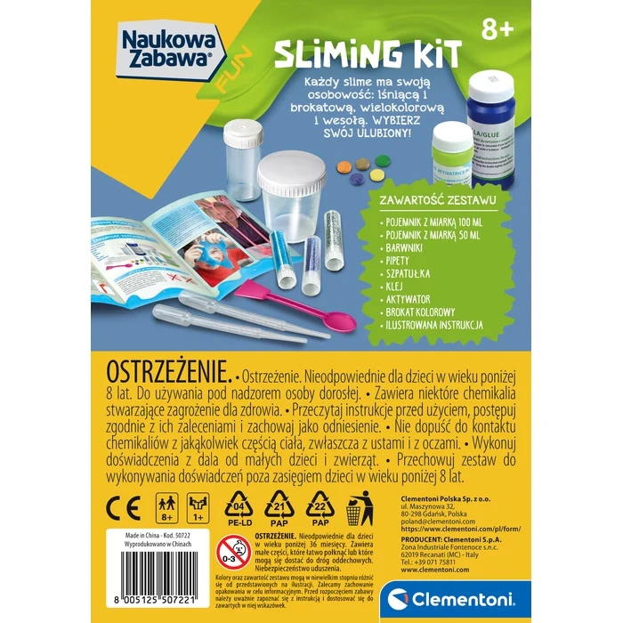 Zestaw "Doświadczenia slime" od Clementoni – opakowanie tył