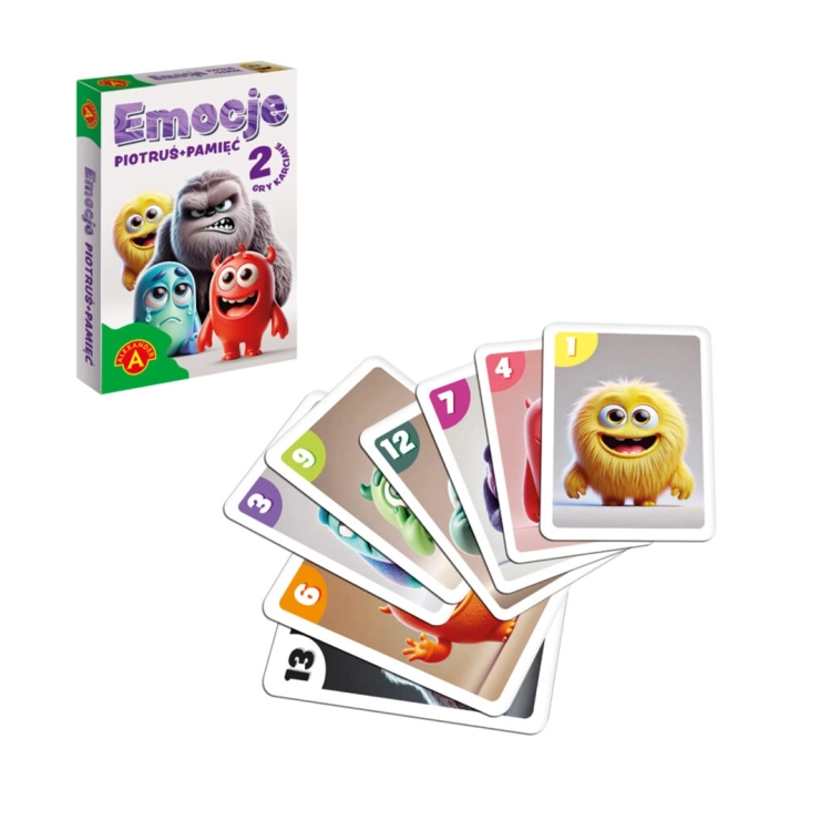 Ilustracje emocji na kartach gry Piotruś emocje.