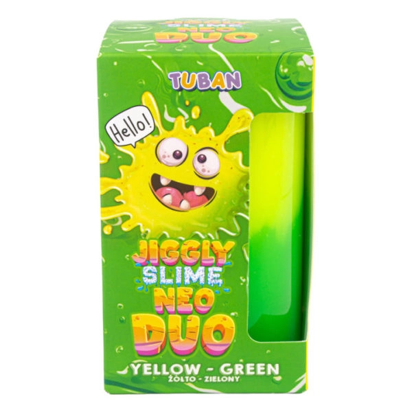 Widok opakowania Jiggly slime neo duo Tuban z etykietą i wagą 430 g.