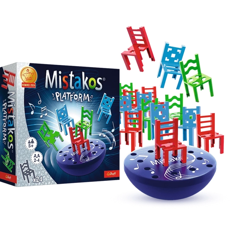 Zbliżenie na elementy gry Mistakos platform - krzesełka i platforma