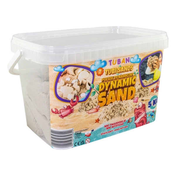 Piasek dynamiczny dla dzieci, wiaderko 5 kg piasku w kolorze naturalnym od firmy Tuban
