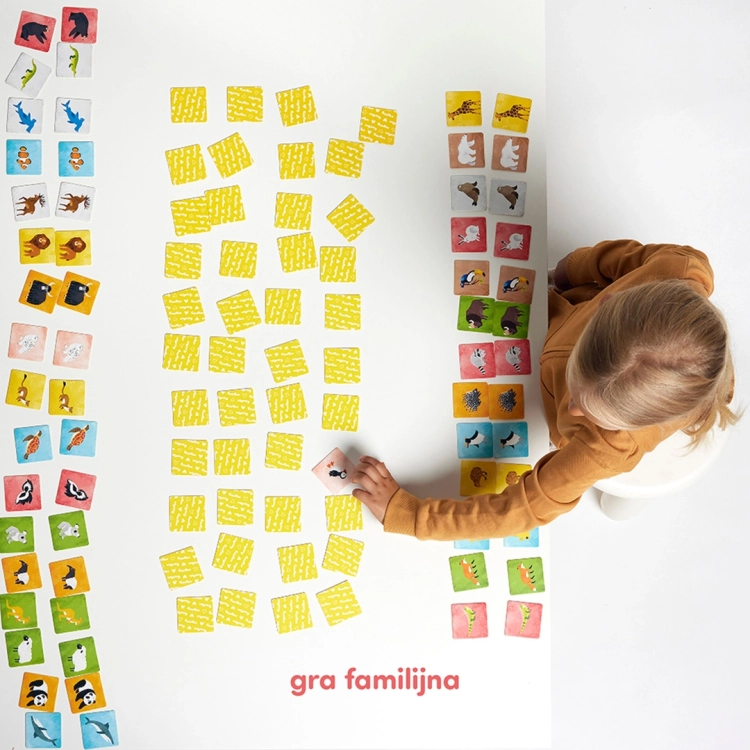 Dziecko układające karty z gry "Memory Zwierzęta świata"