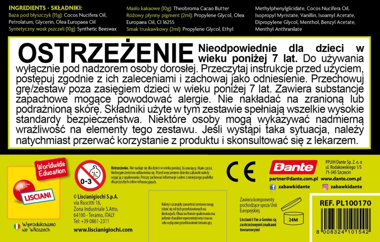 Ostrzeżenia i składniki zestawu Niezwykłe Błyszczyki