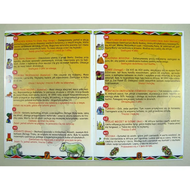 Instrukcja gry Poznaj i Pokochaj Afrykę – przykładowe strony