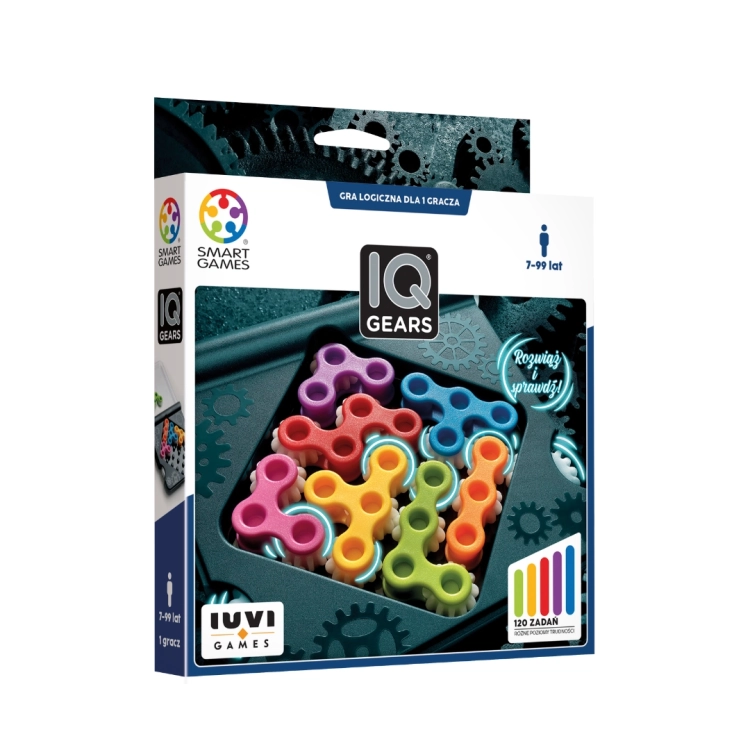 Opakowanie gry logicznej IQ Gears marki Smart Games.