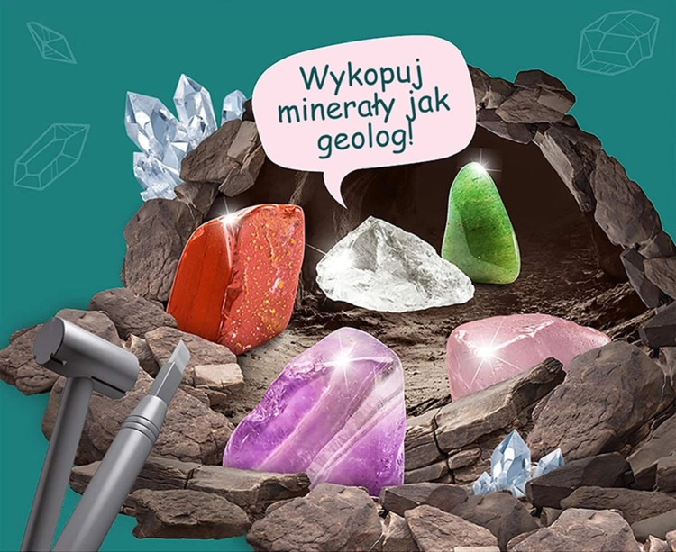 Ilustracja procesu wykopywania minerałów z zestawu Mineralne Skarby.