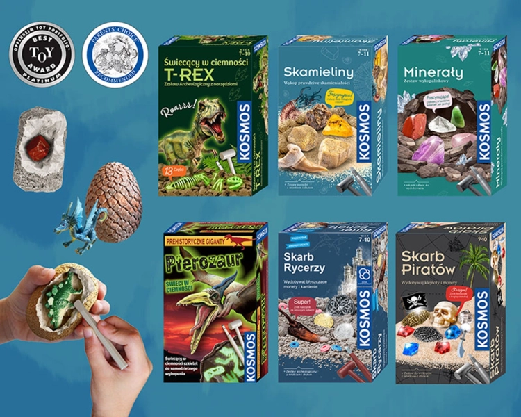 Kolekcja zestawów edukacyjnych od Piatnik, w tym Mineralne Skarby.