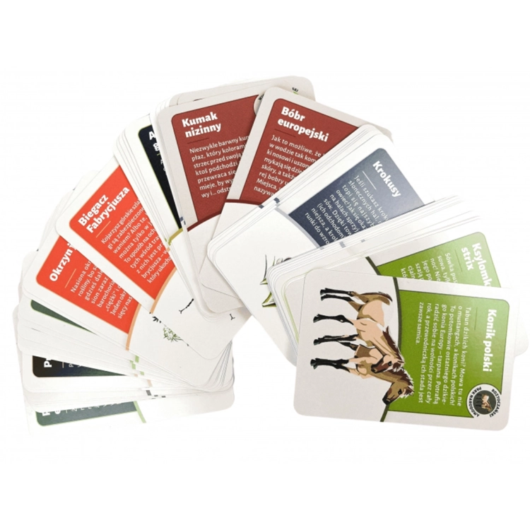 Karty z pytaniami i ciekawostkami z gry Polska Przyroda.